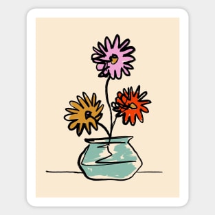 Retro Colorful Flowers in Blue Vase 70s 1 Sticker